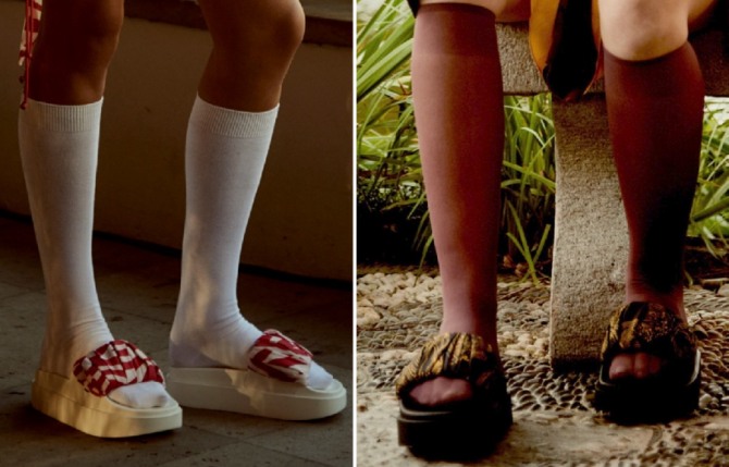 открытая летняя модная обувь 2020 года - пантолеты на платформе с тканевым верхом