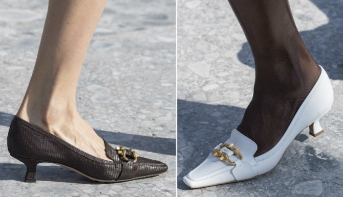 повседневная уличная модная женская обувь 2020 года: лоферы на невысоком каблучке-рюмочке