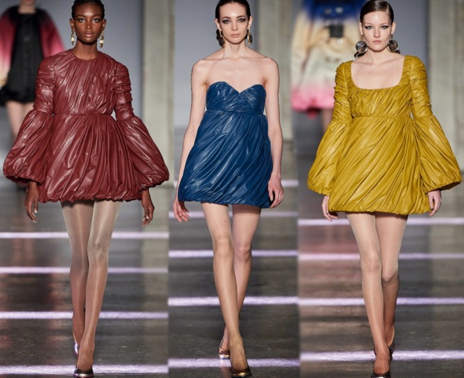 вечерние короткие платья 2021 из цветной экокожи от Marco de Vincenzo