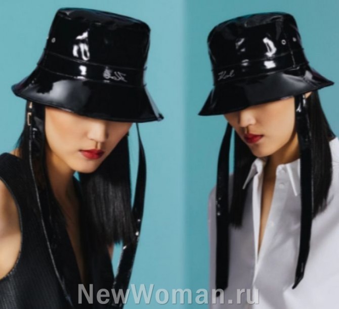 шляпы-панамы для девушек и женщин 2024, шляпа-панама из черного лака с завязками под подбородком
