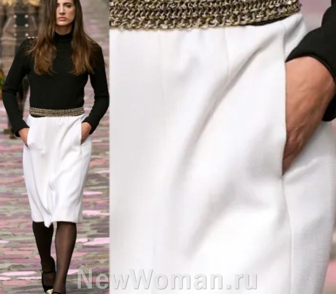 белая юбка 2024 длиной до колена, юбки с боковыми карманами