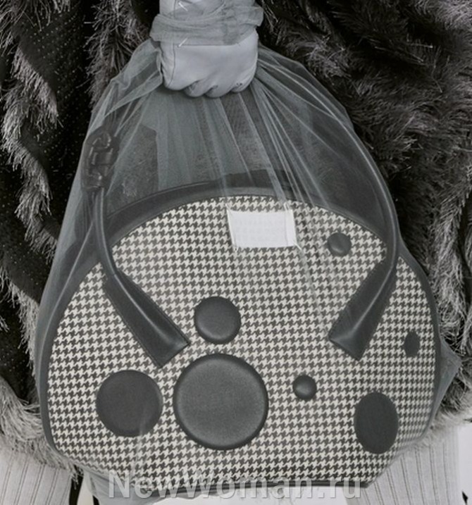  зимняя сумка овальной формы с черно-белым орнаментом "куриная лапка"